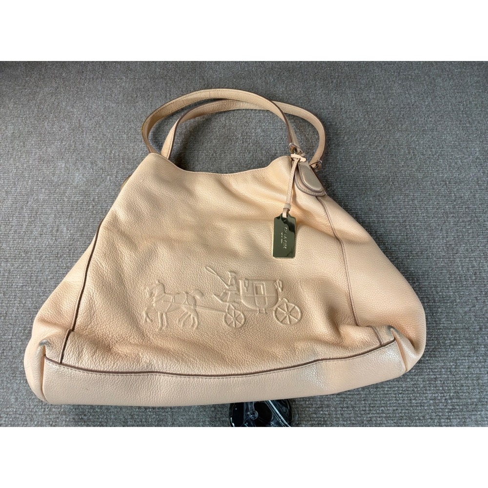 Coach Pebbled Leather Horse and Carriage Hobo Shoulder Bag Peach Tan